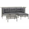 5 Piece Garden Lounge Set with Cushions Grey Poly Rattan