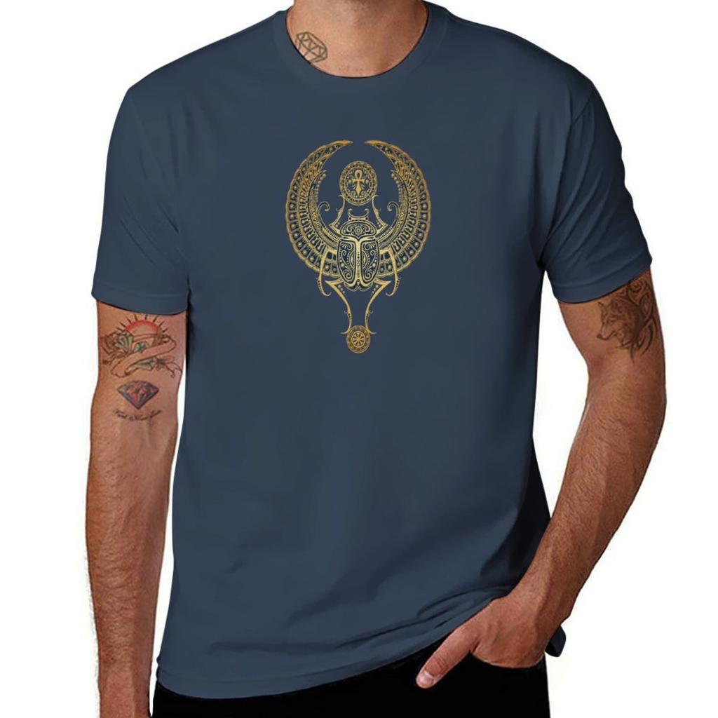 Golden Blue Winged Egyptian Scarab Beetle with Ankh TShirt Cool Dry PerforUnisexce TShirt