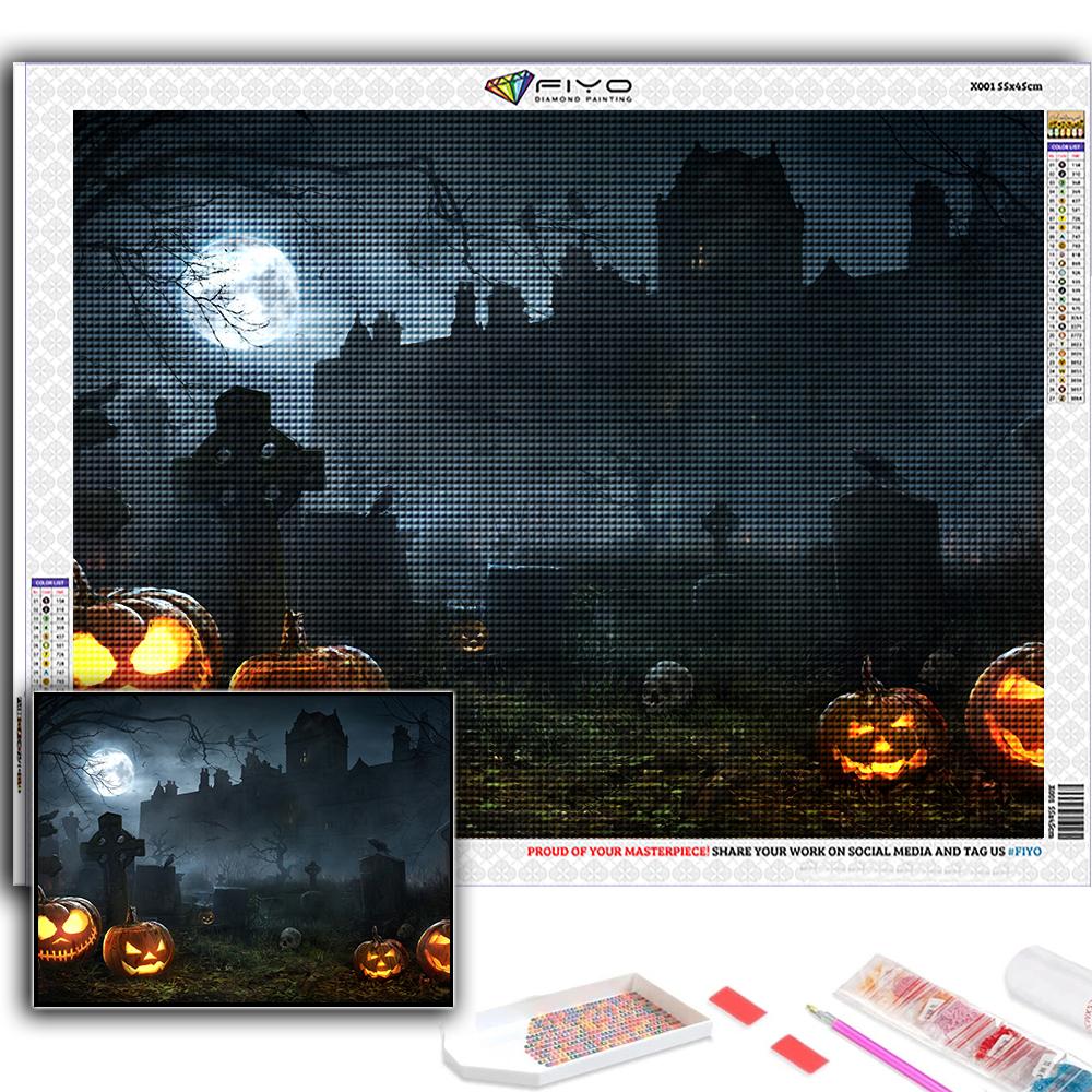 DIY 5D Diamond Painting Halloween Scary Pumpkin And Castle Cross Stitch Kit Full Drill Embroidery Mosaic Art Picture of Rhinestones Gift