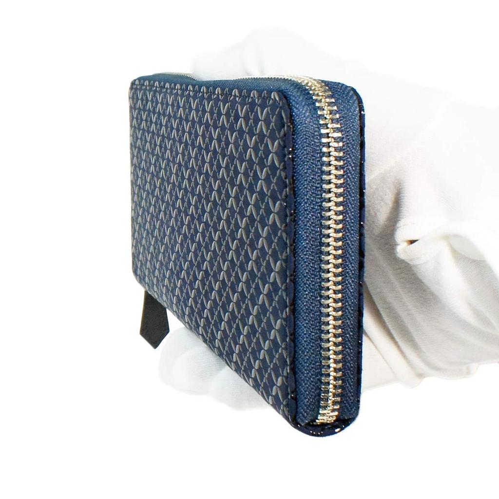 Inden Long Bundle Round Navy Blue x Black Connecting Pattern [Indenya] Wallet, Wallet, Y, Zipper, Deerskin, Lacquer, Cloisonné 2111-04-179