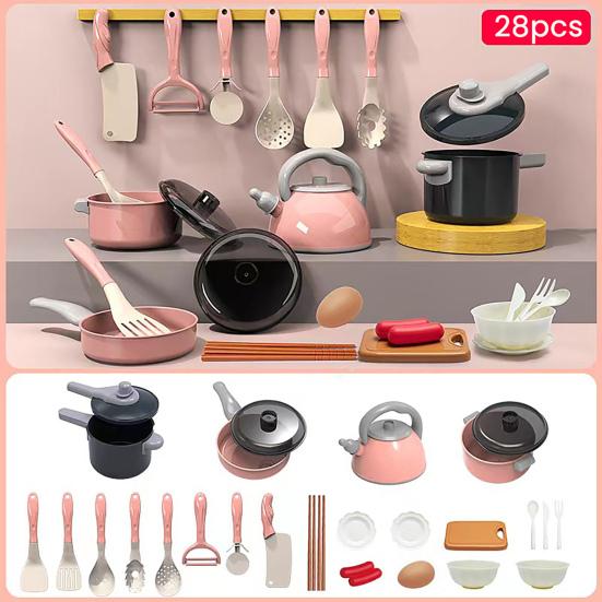 Spēļu mājas rotaļlietas Indukcijas plīts Virtuves rotaļu komplekts ar reālistiskām gatavošanas skaņām Trauki Galda piederumi Pārtikas komplekts bērniem mazuļiem 3+ Izglītojoša dāvana