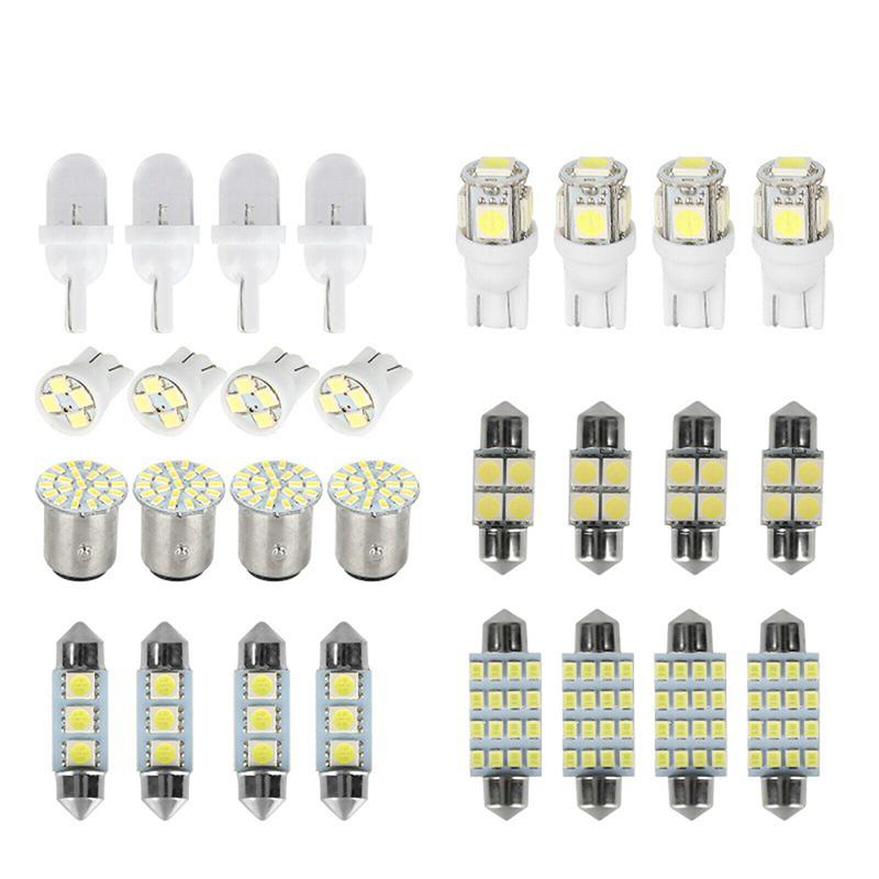 28Pcs/Set Car Interior White Led Light Dome License Plate Mixed Lamp Bulbs