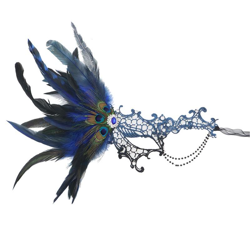 Klettverschluss Pfauenfeder Spitze einäugige Bronzekette, Halloween Party Maske