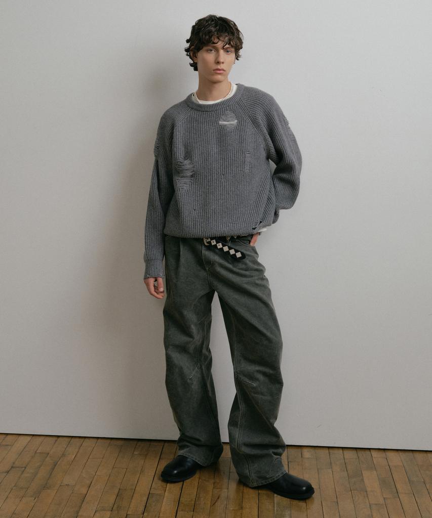 DUSTYWHITE Gray Dirty Washed Oxford Wide Tuck Pants
