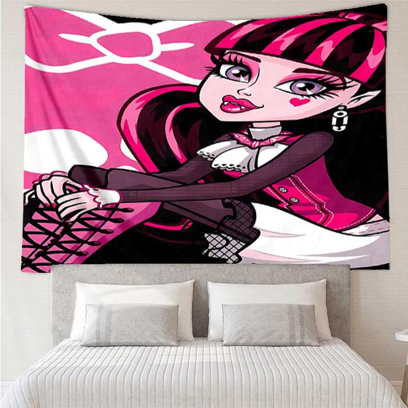 Monster-High Print Tapestry, Backdrop, Easy Setup, Ideal for Bedroom, Office & Living Room, with Aesthetic Wall Hanging Decor.