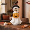 Halloween Display Accents Ghost Dog Figurine, Wizard Hat Pumpkin Resin Statue, Cute Tabletop Decor Small Figurine for Entryway Bar Window Party,