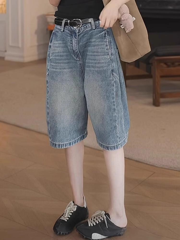 2025 Plus Size High Waist Denim Shorts - Slimming, Loose Fit, Wide-Leg, Casual Summer Wear for Women