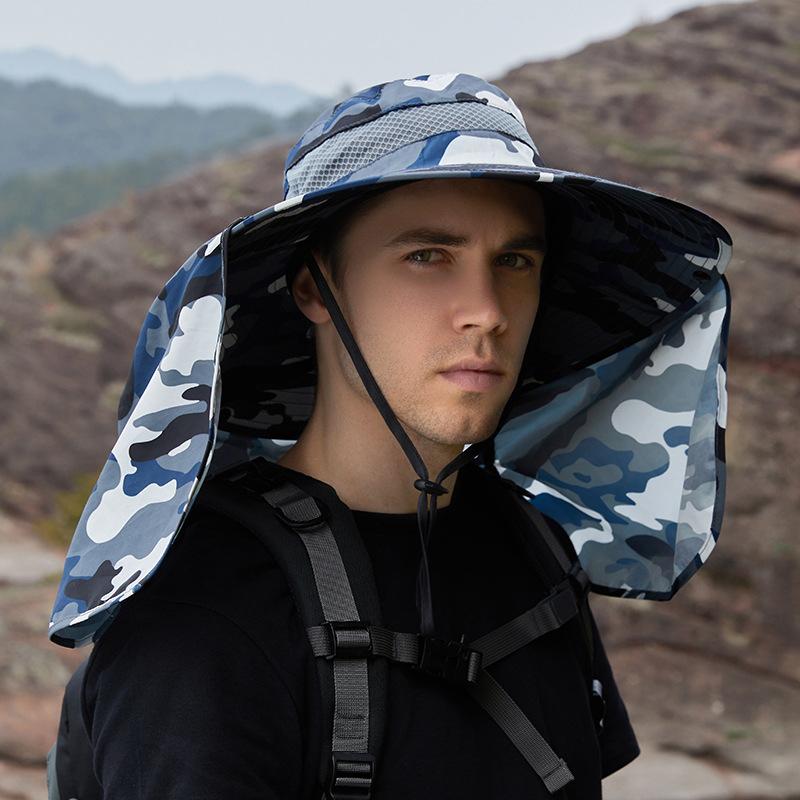 Chapeaux seau de Camouflage d'extérieur avec rabat de cou pour femmes et hommes, séchage rapide, Protection UV, chapeau de soleil, châle amovible, casquettes de pêcheur