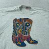 Vintage Colorful Cowboy Boots T-Shirt Large Gray Cowgirl Western Art USA Tee 90s