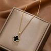 Titanium Steel Necklace Women's 18k Rose Gold Diamond Four-leaf Clover Pendant Niche Light Luxury Black Shell Clavicle Chain Temperament Neck Chain