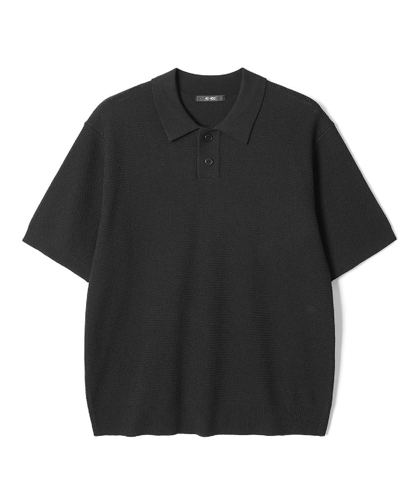 ADHOC Men'S Summer Short Sleeve Collared Knit (Black) (Hc4Ska1)