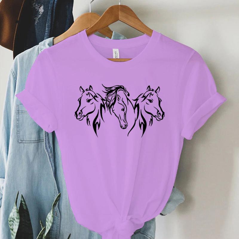 Harajuku Fashion Tshirt Printing White Black Horse Graphic Women Tshirt Short Sleeve Female Summer Horse Casual Loose Tshirt