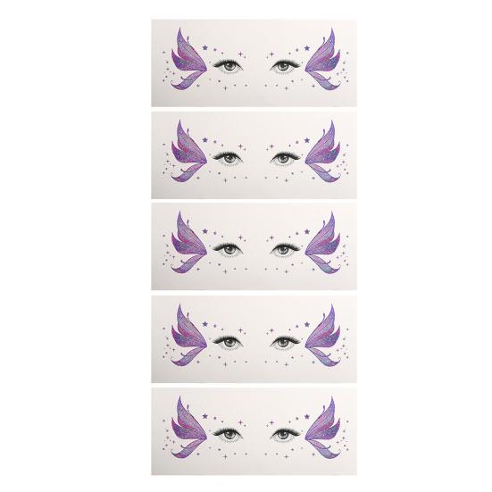 Xiaobudian 5 Sheets Glitter Butterfly Eye Stickers, Temporary Face Tattoos for Kids, Cartoon Decals Festival Makeup, Party Decor