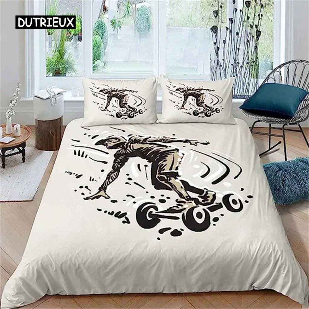 Skateboard Dynetrekk Skateboardspiller Dynetrekksett Queen Size Hip Hop Hippie Sengetøysett Utendørs Ekstremsport Spill