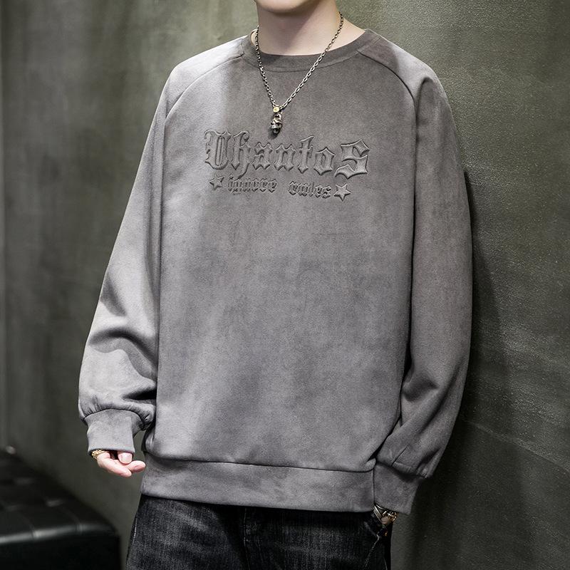 Hanorac din piele intoarsa pentru barbati, noua marca la modă, cămașă largi de primăvară cu fundul casual, top, tricou cu mâneci lungi pentru bărbați
