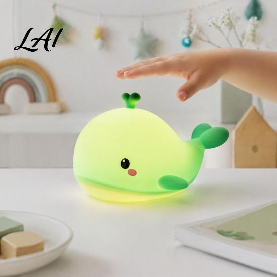 Rechargeable Bedroom Decor Cute Whale Silicone Touch Night Light USB Bedside Lamp with Nursery 3 Brightness & Remote Control 30 Min Timer