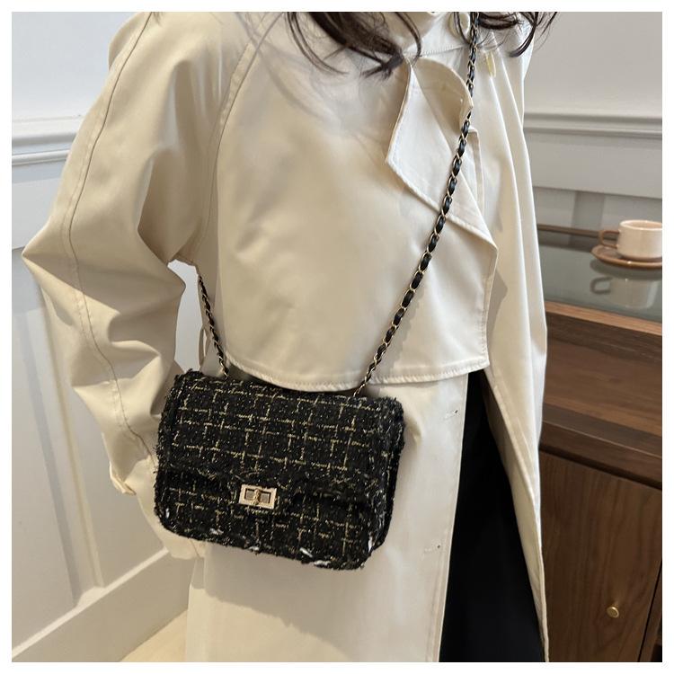 Damen Tweed Kette Kleine Quadratische Tasche Modische Einzel Schulter Crossbody Tasche Vintage Minimalistische Handtasche