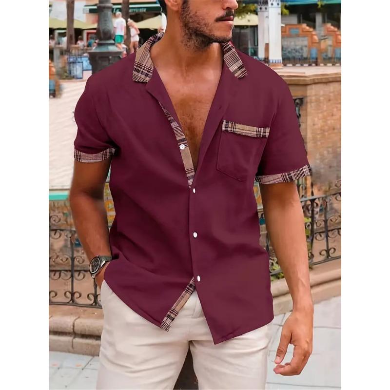 Pocket Splicing Short Sleeved Shirt for Men's Daily Casual Lapel Shirt