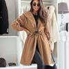 New Autumn Long Sleeve Casual Woolen Coats Women Winter Outwears Plus Size Jacket Women Fashion Solid Warm Drawstring Loose Jackets Coat 24996