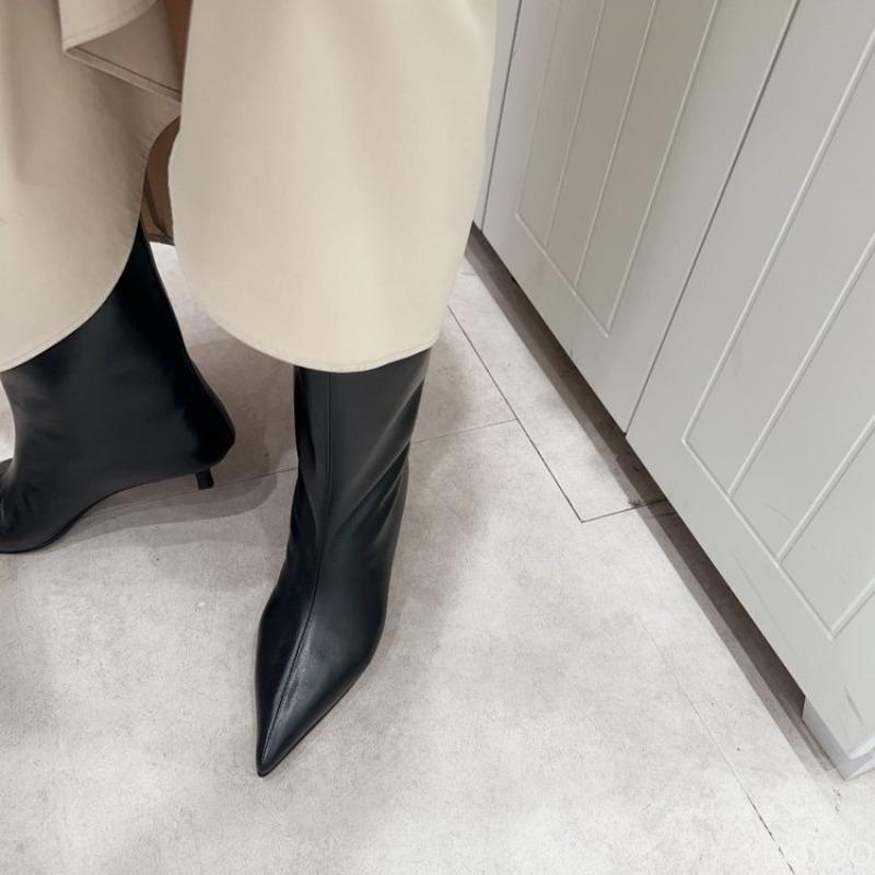 Autumn and Winter Fashion New Pointed Cat Heel Short Boots for Women Low Heel Slim Heel Retro Wide Mouth Women's Mid Cut Boots