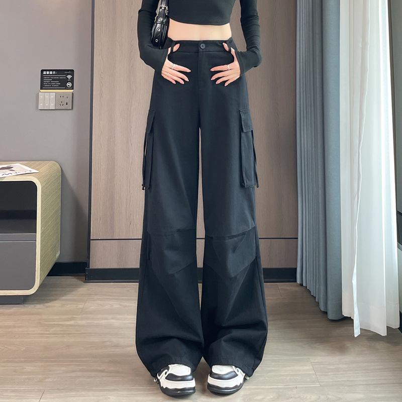 Women's High-Waisted Wide-Leg Cargo Pants with Convertible Pockets - Autumn Slimming Casual Wear