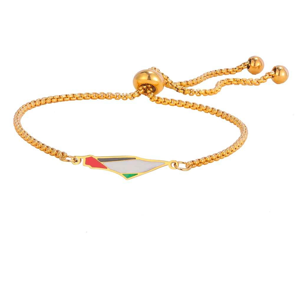 Jeshayuan Nieuwe Palestina Kaart Vlag Armbanden voor Vrouwen Dubbele Laag Landkaart Hanger Roestvrij Staal Koppel Touw Armband Cadeau