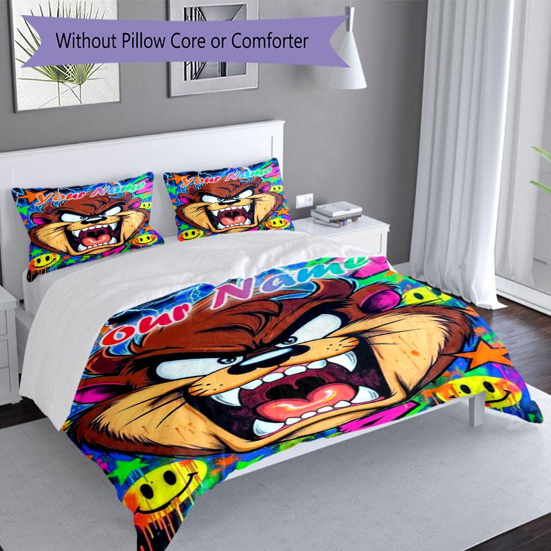 3PC Custom Name "Vibrant Cartoon Character" Bedding Set Printed Bedding Set Duvet Cover Closure Includes 1 Duvet Cover & 271 Pillowcases for Bedroom