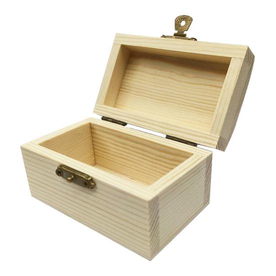 Unfinished Wooden Box DIY Pine Wood Treasure Chest with Locking Clasp Hinged Lid Jewelry Storage Box for Family Friends