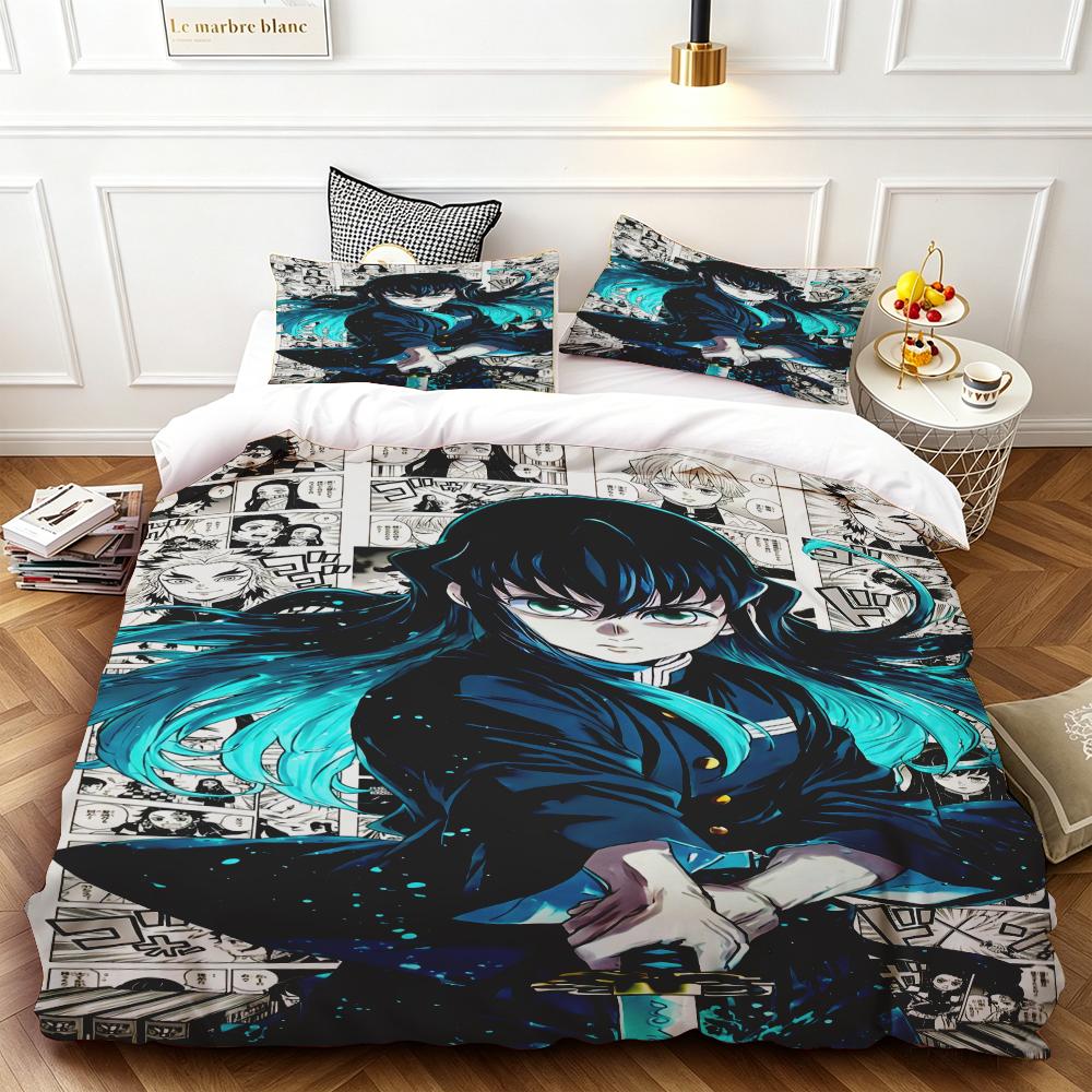 Nezuko 3-teilige Bettbezuggarnitur Dämonentöter Cartoon Bettwäsche-Set Deckenbezug Queen King für Kinder Teenager Schlafzimmer Dekoration
