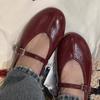 Sheepskin Version~ Za Mary Jane Shoes Women's Leather One-word Buckle with Shallow Mouth Single Shoes Flat-bottomed Versatile Small Red Shoes Work
