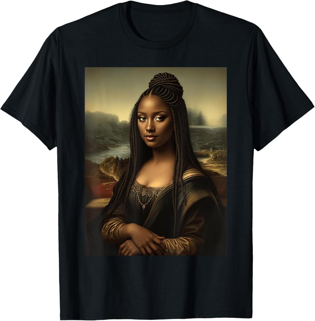 Black Mona Lisa African American Black History Month Funny unisex T-Shirt Mens Womens Tees Top