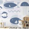 Fototapeta - Minimalistyczny Ocean - Geometryczne Rybki I Kraby W Wodzie Dla Dzieci