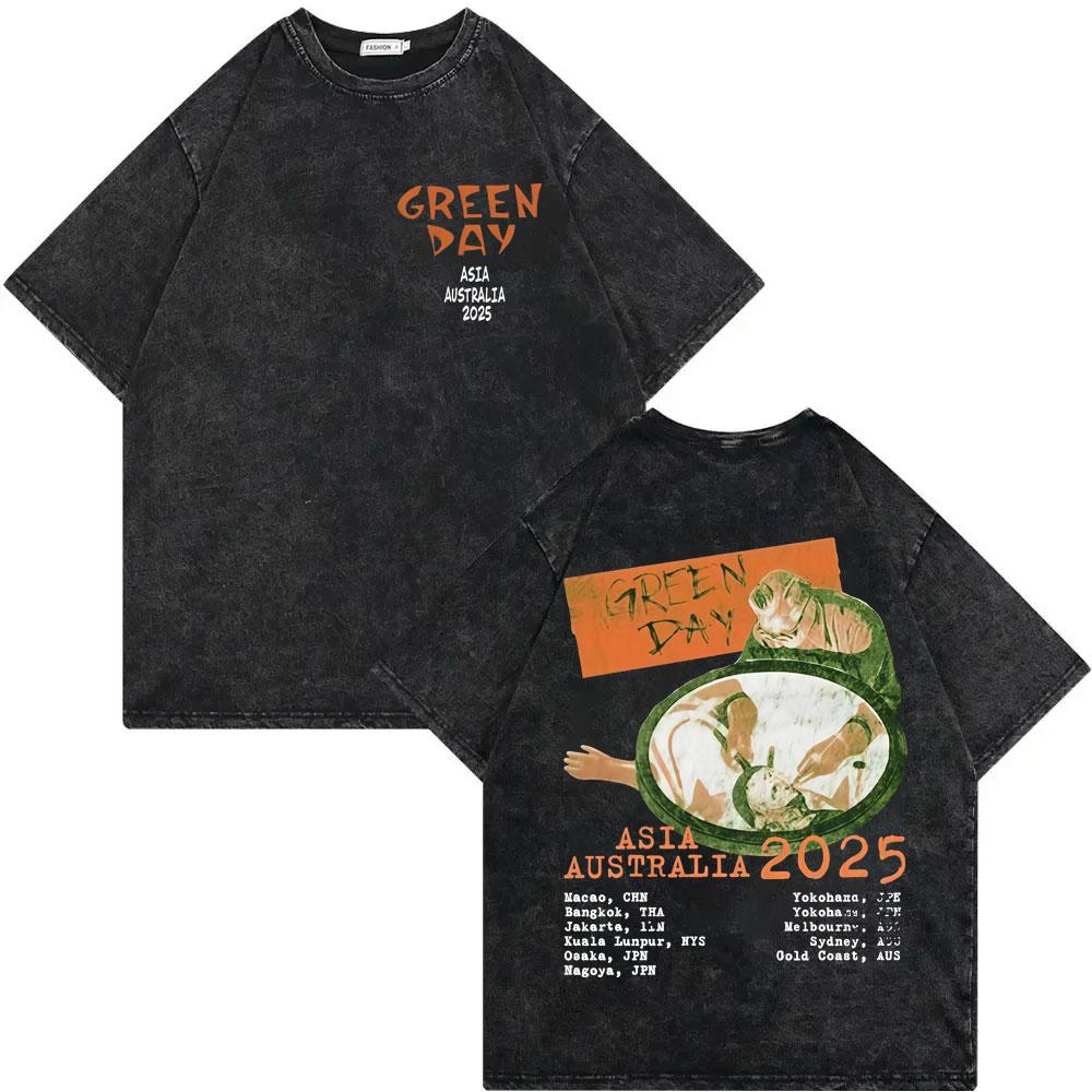 Vintage Washed Green Day Tour Merch T Shirt Men Women Clothing Rock Hip Hop Tshirt Summer Casual Fashion Loose Tshirts