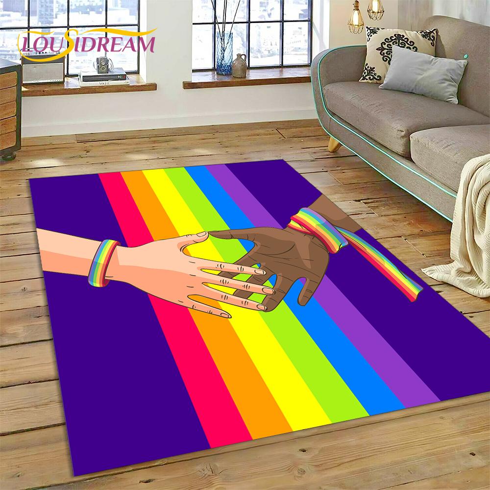 Regenbogen 3D Farbillusion Cartoon Teppich für Wohnzimmer Schlafzimmer Heimdekoration, Bodenmatte Rutschfest Dekoration für Sofa Fußmatte