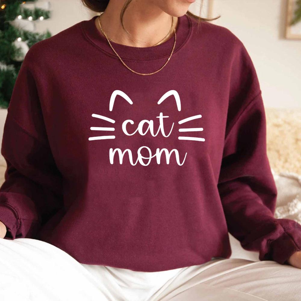 Cat Mom Sweatshirt Cat Mama Sweatshirts Cat Mom Gift Women Graphic Hoodies Long Sleeve Crewneck Pullovers Female Streetwear Top