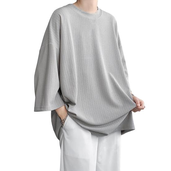 Męski T-shirt z Okrągłym Dekoltem Rękawy Trzy Czwarte T-shirt w Jednolitym Kolorze Styl Casual Luźny Krój Koszulka na Ulicę Podróż Wakacje