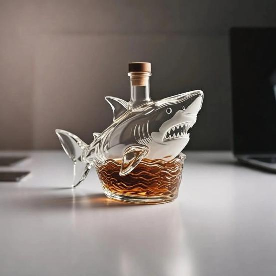 Viskio butelio dekanteris 3D raižytas ryklio dizainas dekoratyvinis alkoholinių gėrimų butelis vyno alaus indas namų baro centrinis dekoras