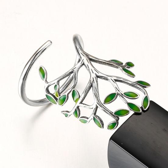Anillo unisex con apertura ajustable de cobre, ramas verdes, hojas, accesorios de joyería
