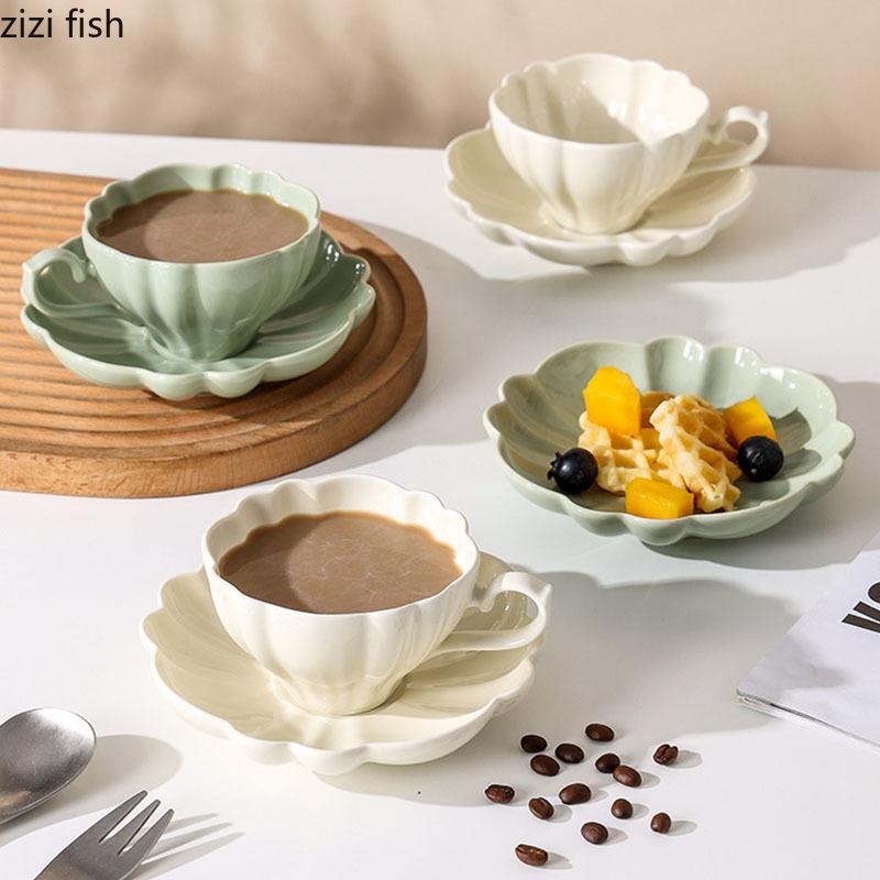 Solid Color Flower Shaped Ceramic Mug High Beauty Coffee Mug Office Milk Cup Breakfast Cup Beverage Cup Household Water Cups