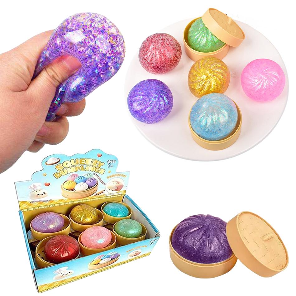 Hot Glitter Dumpling Glitter Dumpling Squishy With Box Dumplings Sensory Squeeze Toy For Stress Relief Toy Funny Creative Gift