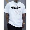 Men'S Houston Letter Star Print Short-Sleeve T-Shirt | Trendy Round Neck, Slightly Stretchy Fabric, The Perfect Choice for Casual Streetwear In Summer