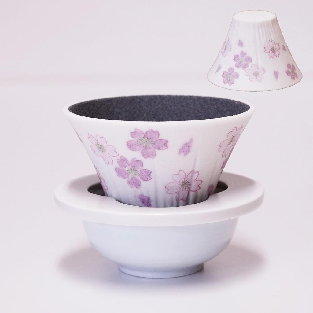 COFIL Fuji Vier-Jahreszeiten-Keramikfilter mit Servier- und Untertasse Kirschblüte (Frühling)