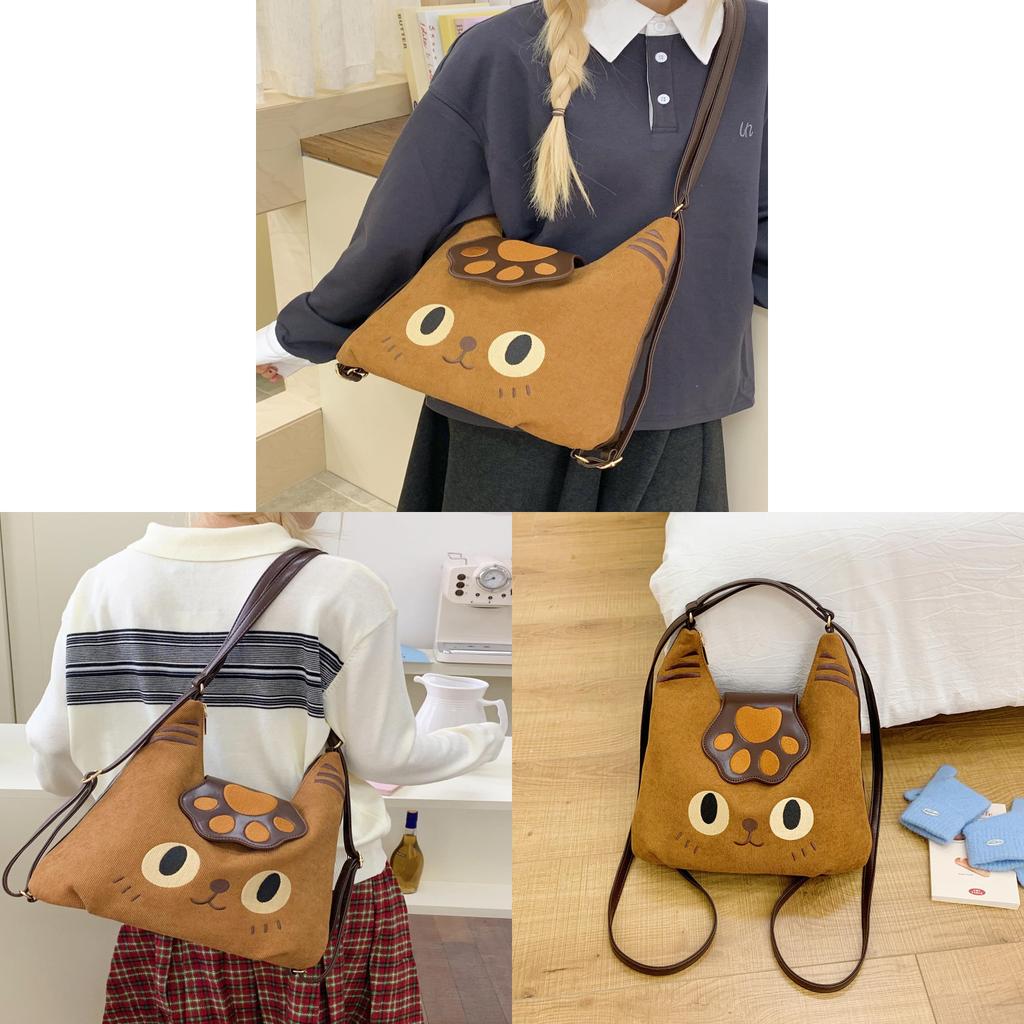 Cute Cartoon Cat Shoulder Bag For Women With Nylon Material And Multi Function Design For Daily Use