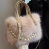 Nouveau Sacs à Main Mini Portables en Peluche Douce Hiver Mode Polyvalent Carré Petit Perle Sac Bandoulière Femme Texture Douce Sacs Messagers Dames