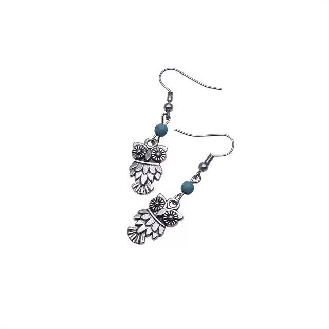 Turquoise Bohemian Owl & Palm Bronze Carved Dreamcatcher Earrings for Women