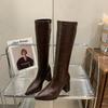 Brown High-heeled Knight Boots 2025 New Fashion Temperament Pointed Head Thick Heel But Knee Boots Women's Slim High Boots
