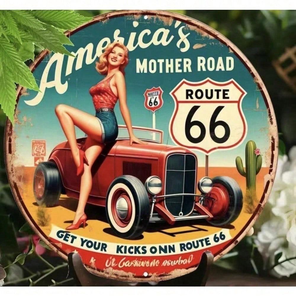 Vintage Route 66 Metal Sign Weathered Tin Wall Art Retro Diner Bar Pub Decor