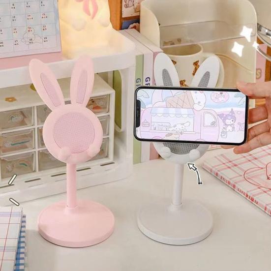 Mobile Phone Holder Adjustable Height Telescopic Stand 22.7-31.7cm Cute Bunny Ear Design Phone Mount for Desk Office Decor