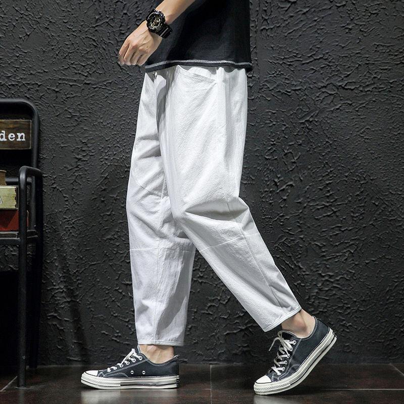Man's Loose Large Size Pants Spring and Summer Breathable Multi-color Cotton Nine-minute Pants