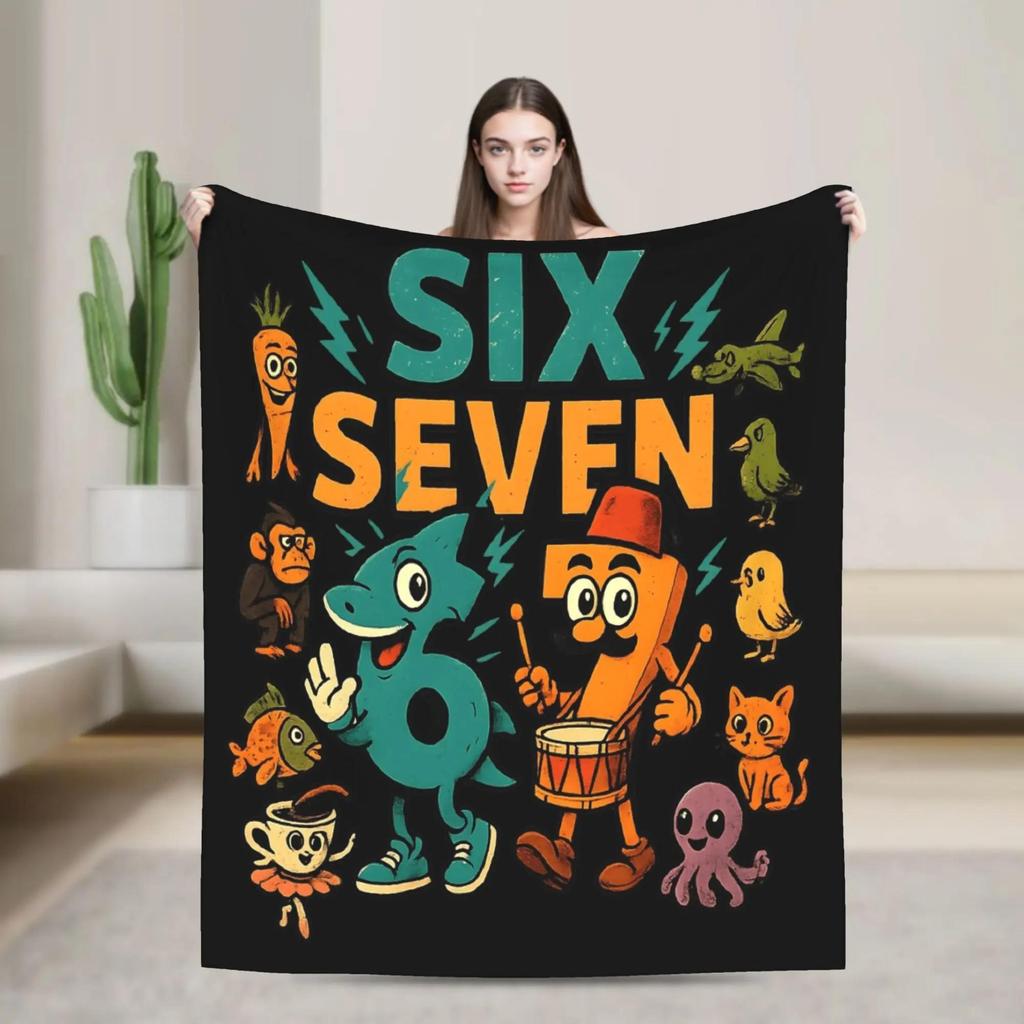 Meme Six Seven Halloween Flannel Blanket Autumn Warm Soft Throw Blanket for Kids Couch Chair Bedspread Sofa Bed Cover